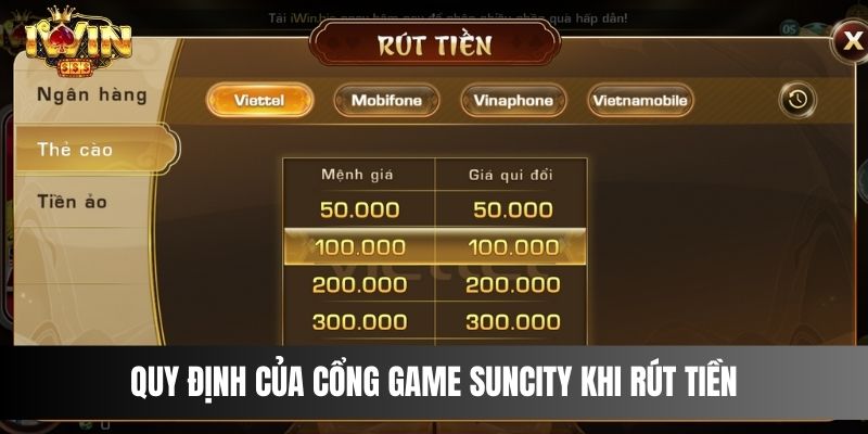 Quy định của cổng game Suncity khi rút tiền