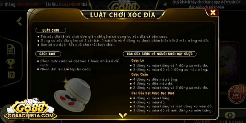 Luật chơi - Quy tắc cá cược xóc đĩa tải Go88